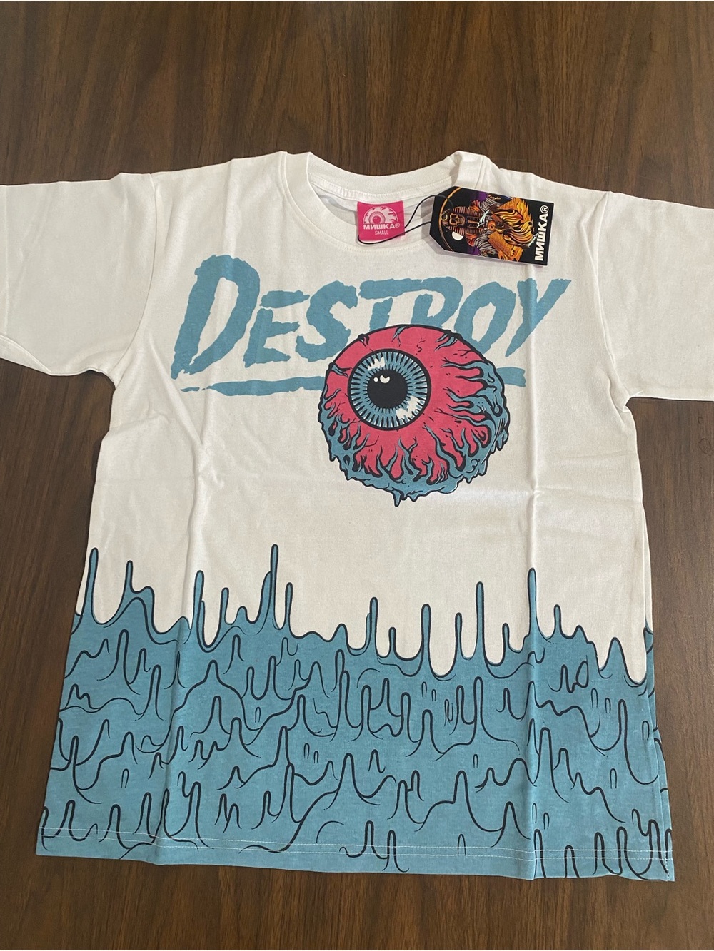 Destroy Eyeball Graphic  Tee - White & Blue